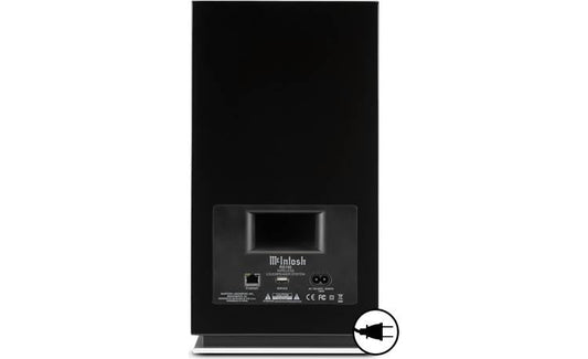 McIntosh RS150 Wireless Loudspeaker System – High-Gloss Black with Illuminated Blue Meter