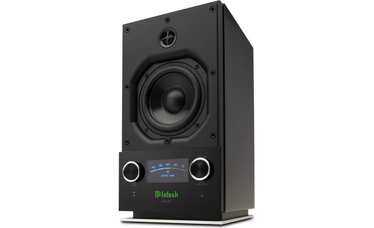 McIntosh RS150 Wireless Loudspeaker System – High-Gloss Black with Illuminated Blue Meter